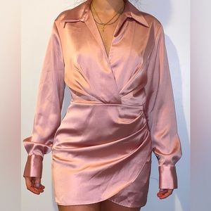 NEW WITH TAGS Zara Pink love sleeve satin dress size XS